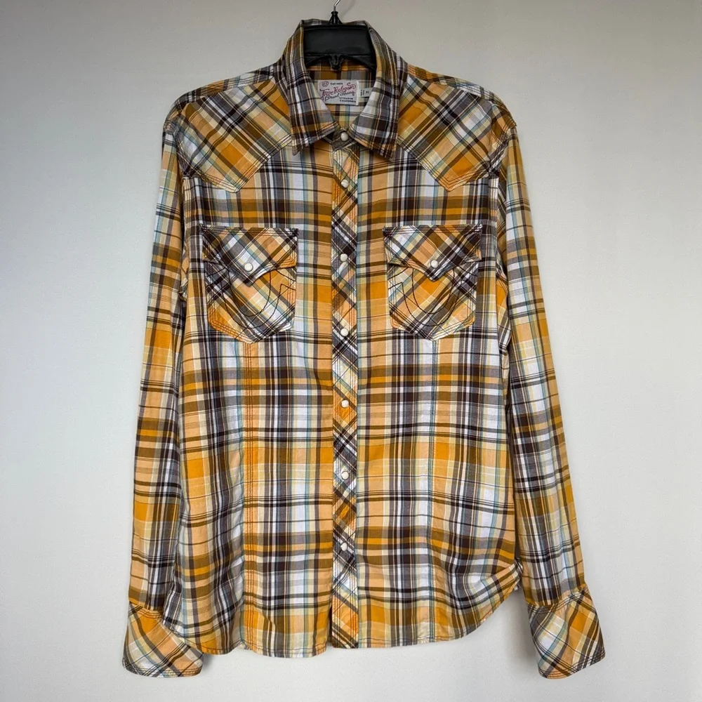 True Religion Men’s “Rocky” Plaid Western Snap Shirt – Size XL